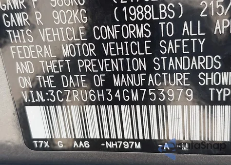 2016 Honda Hr-V Lx z USA, uszkodzony, nr VIN 3CZRU6H34GM753979